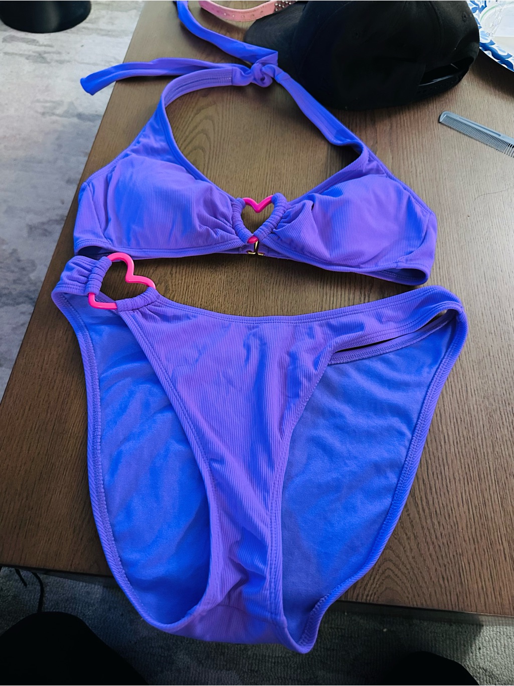 Wild Fable Purple Bikini With Pink Heart Accents